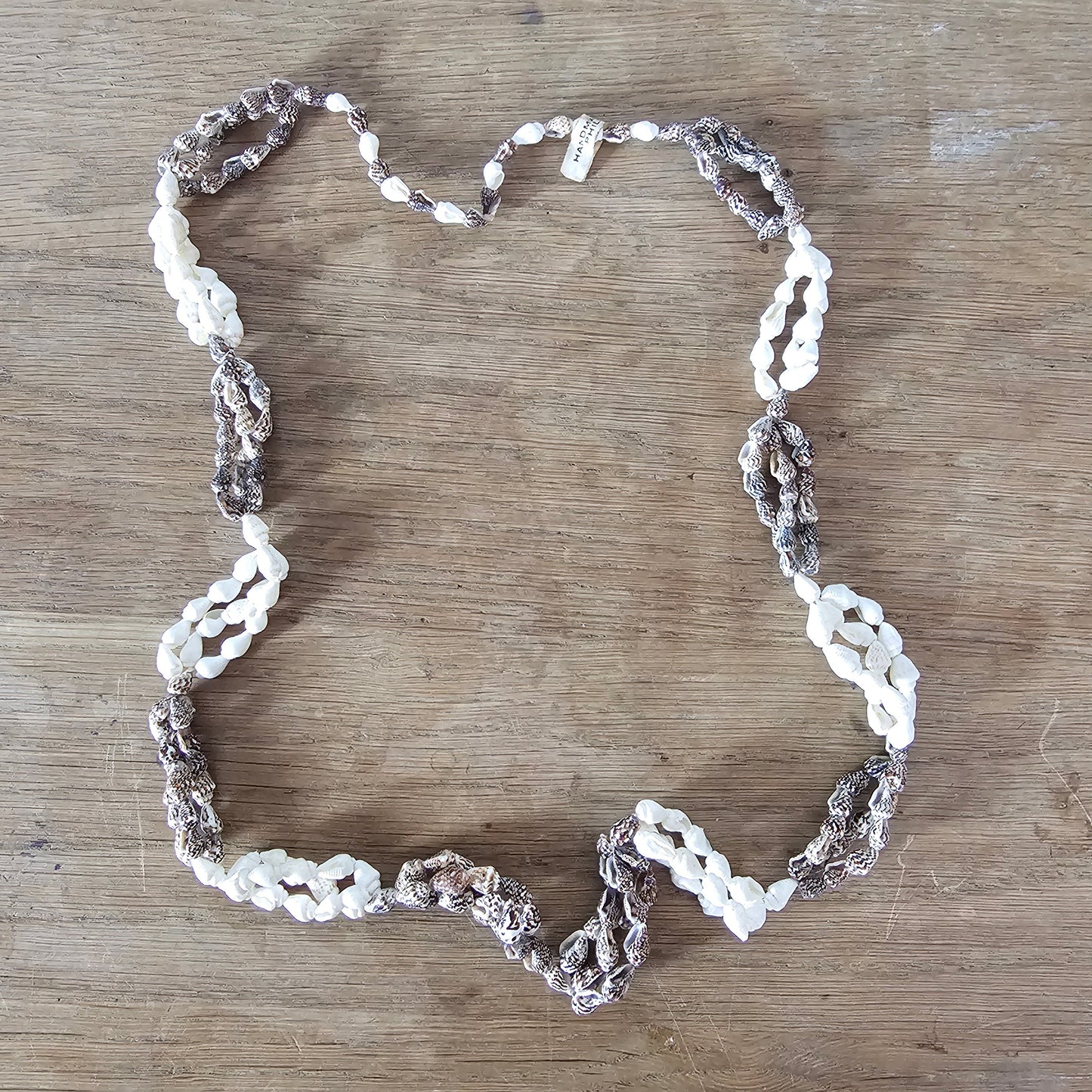 1970s handmade Philippines cowrie & conch shell necklace