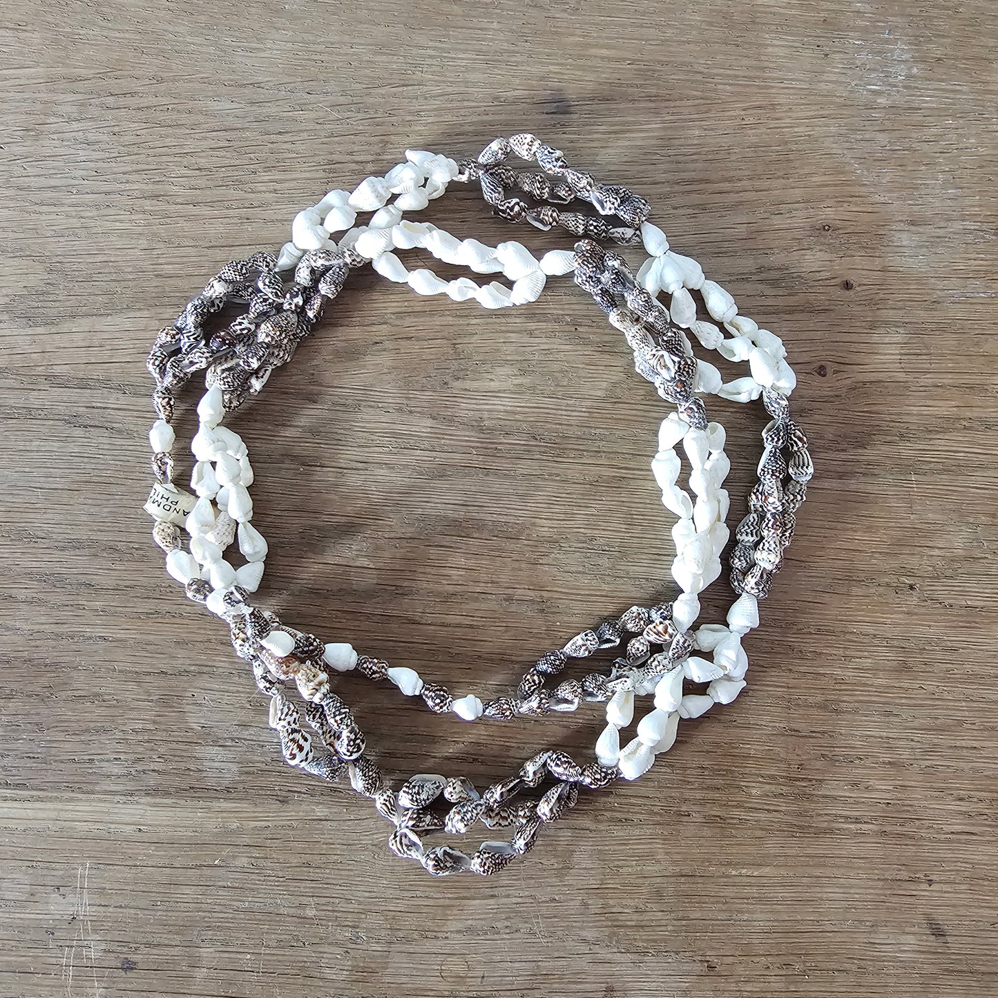 1970s handmade Philippines cowrie & conch shell necklace
