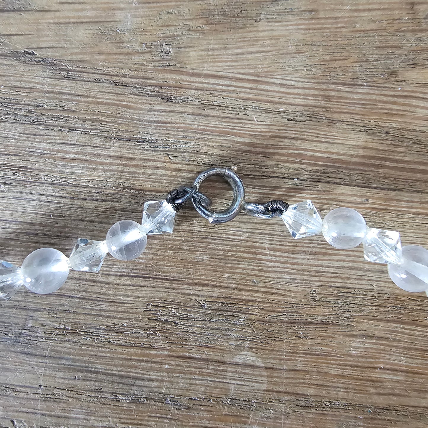 1950s/60s rose quartz bead necklace with matching ring and earrings set