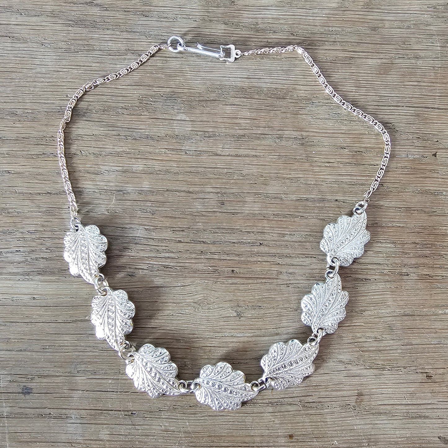 1970s rose gold-tone leaf panel link necklace