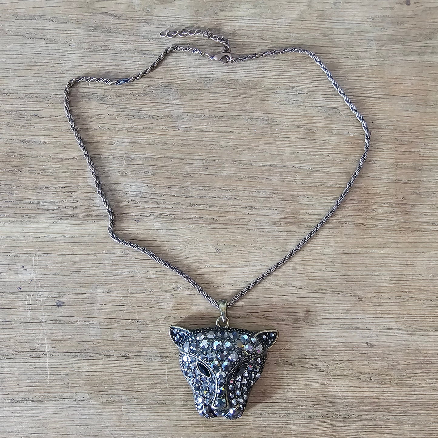 1980s black rhinestone panther head pendant necklace
