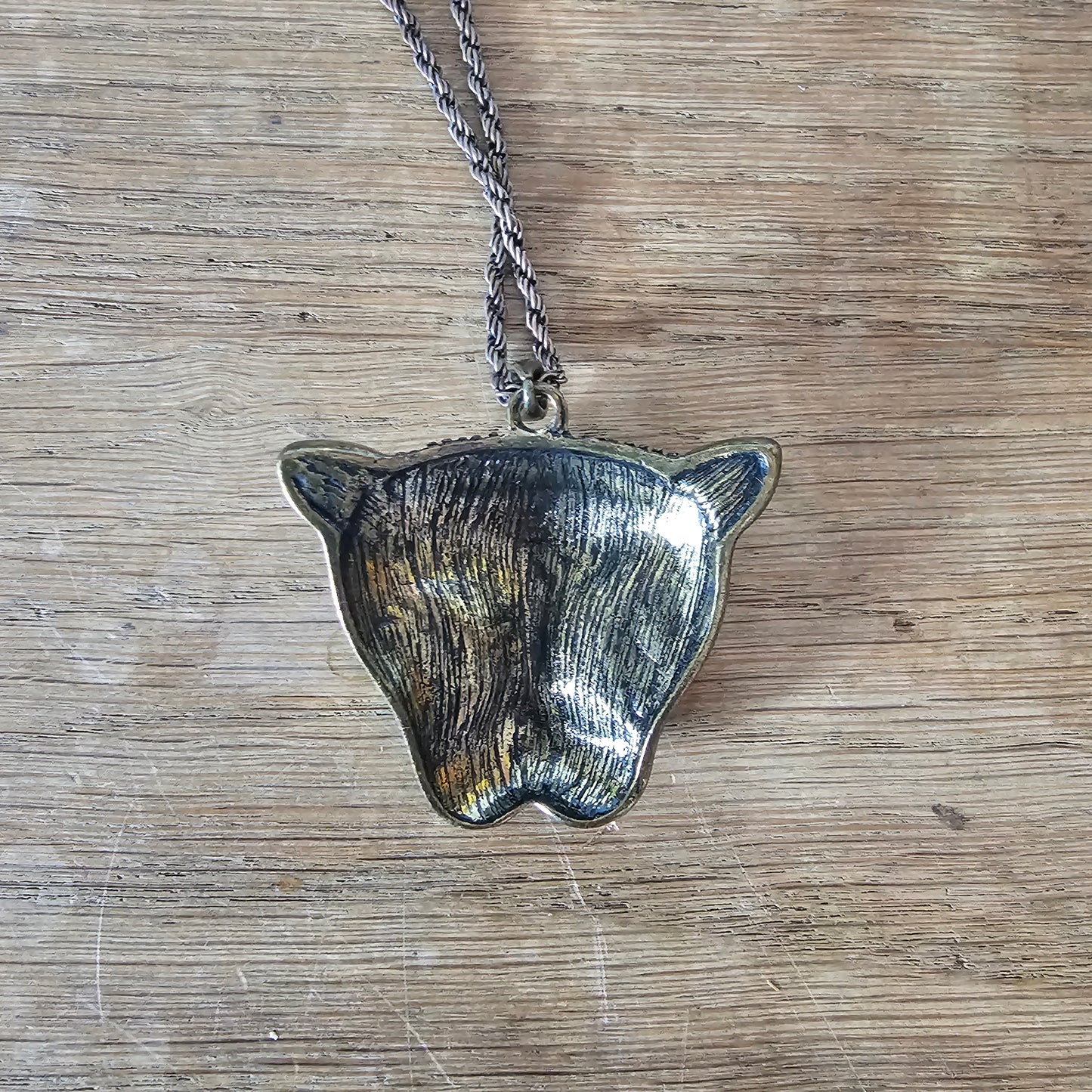 1980s black rhinestone panther head pendant necklace