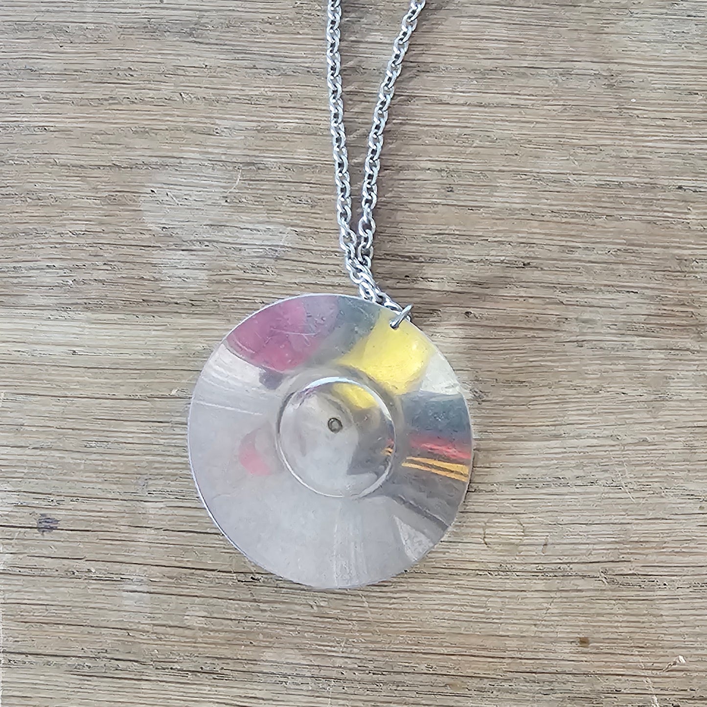 1970s stainless steel modernist pendant necklace with cube-cut crystal centre