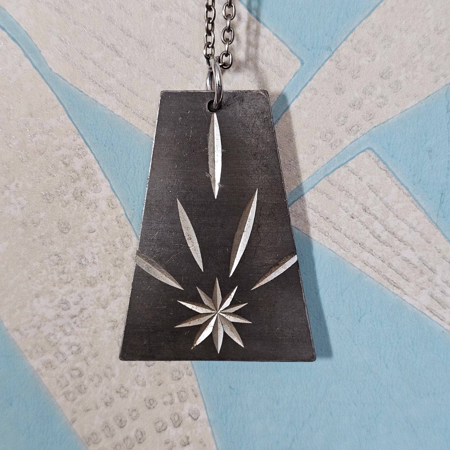 1970s stainless steel modernist starburst pendant necklace