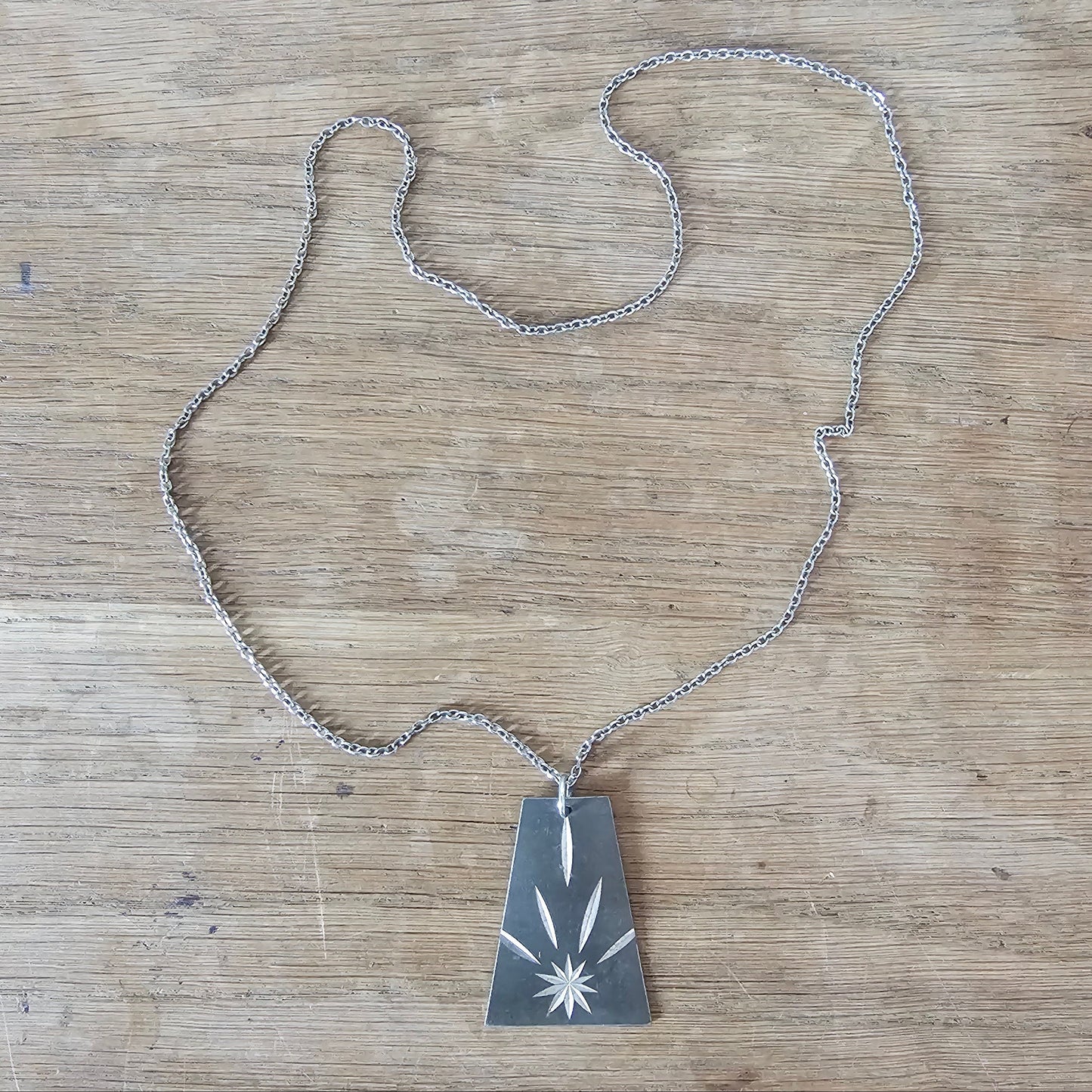 1970s stainless steel modernist starburst pendant necklace