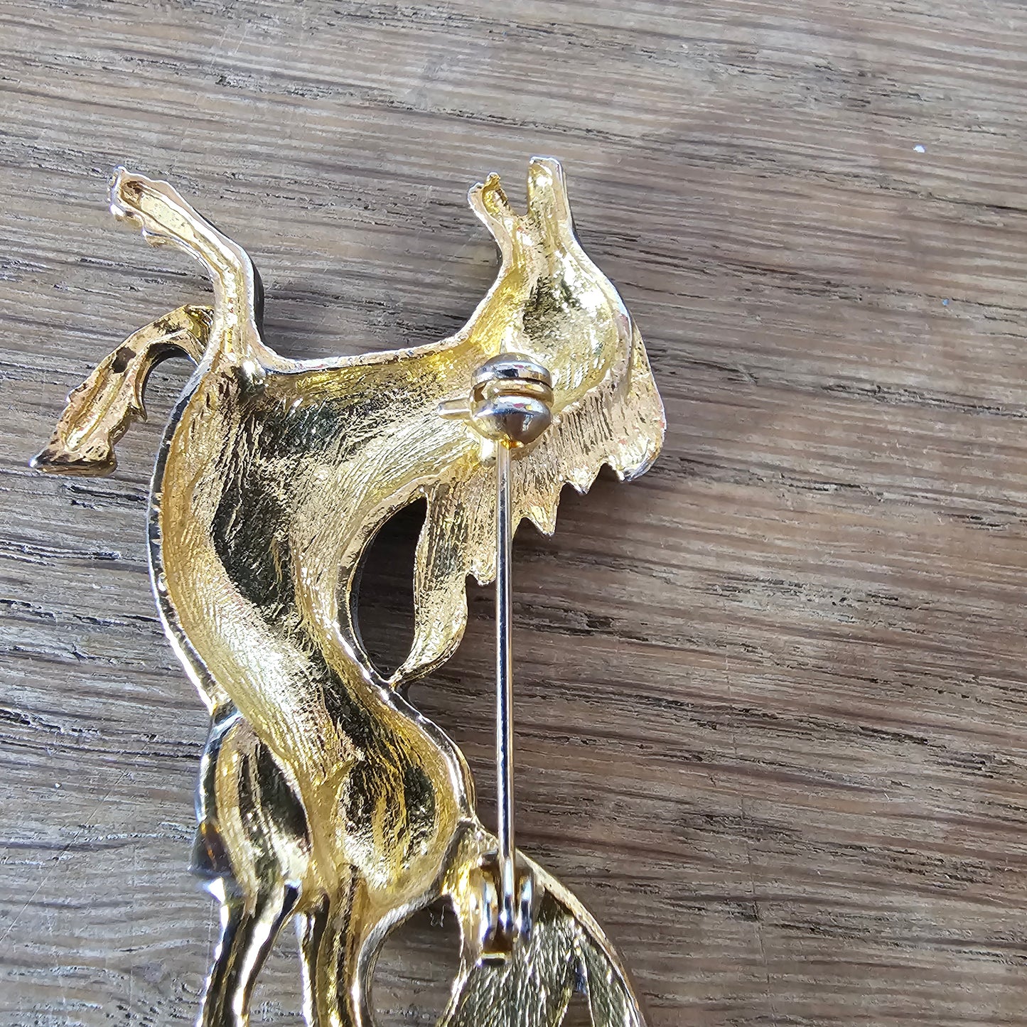 1960s/70s gold-tone & brown enamel galloping horse brooch