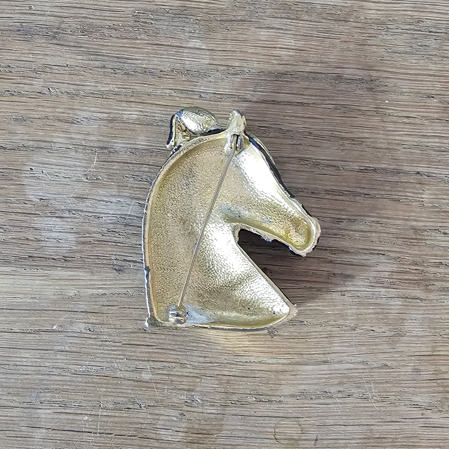 1960s/70s Sphinx large black enamel and rhinestone horse head brooch, signed