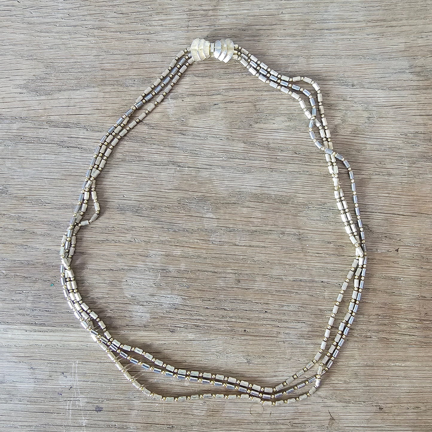 1960s gold & silver-tone textured bead multi-strand necklace