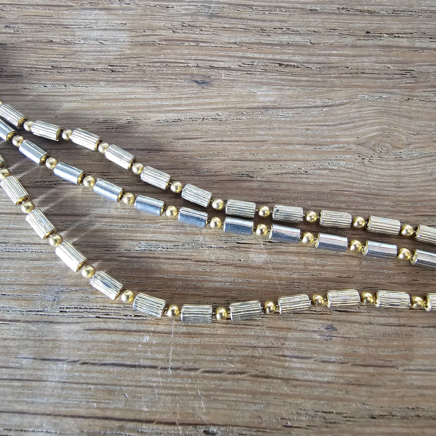 1960s gold & silver-tone textured bead multi-strand necklace