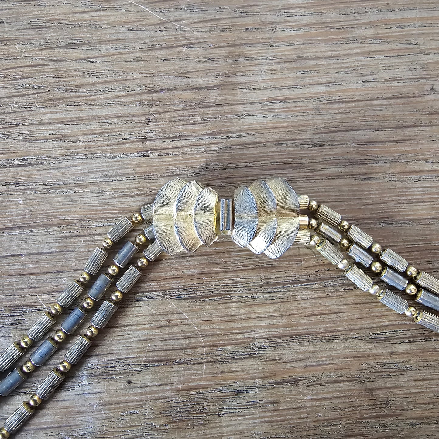 1960s gold & silver-tone textured bead multi-strand necklace