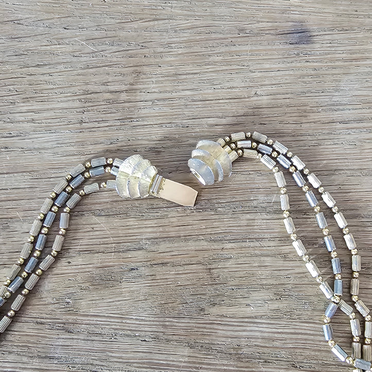 1960s gold & silver-tone textured bead multi-strand necklace