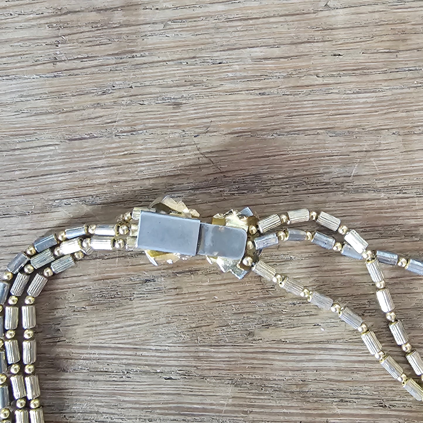 1960s gold & silver-tone textured bead multi-strand necklace