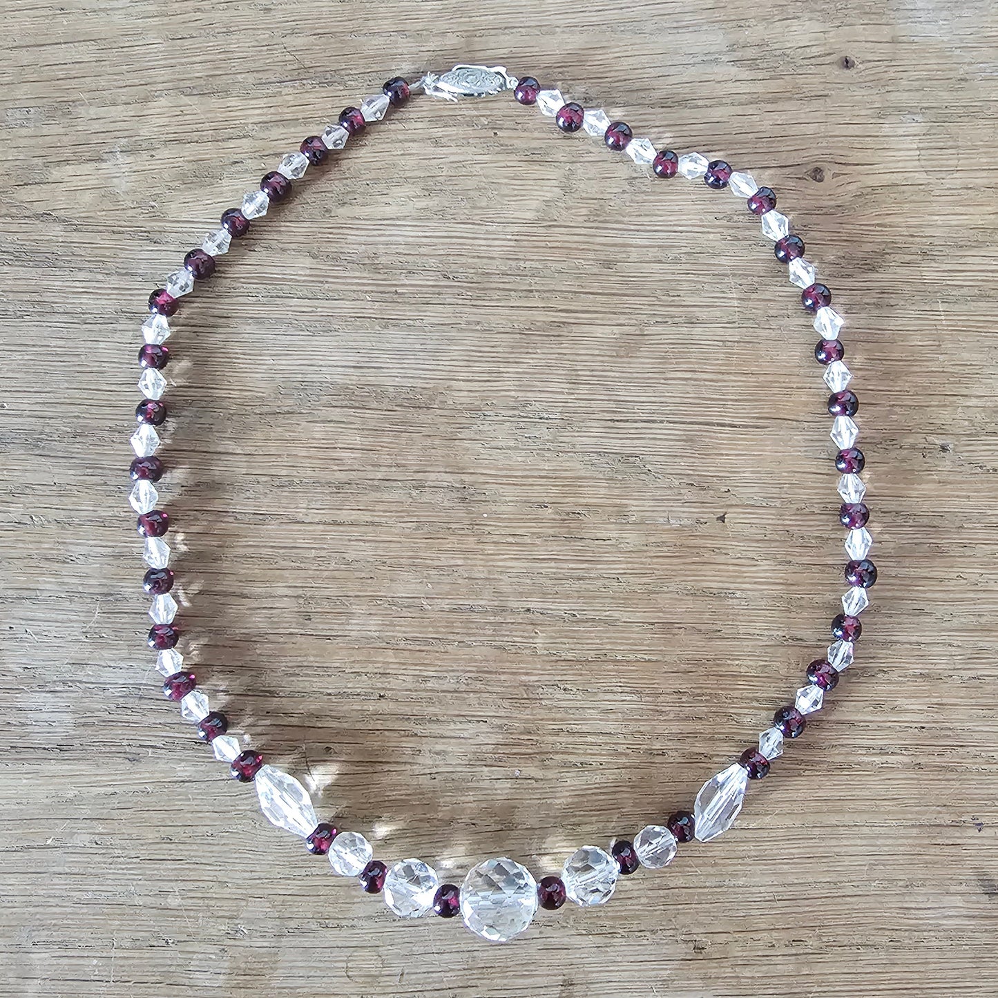 1950s graduating faceted crystal & garnet red glass bead necklace