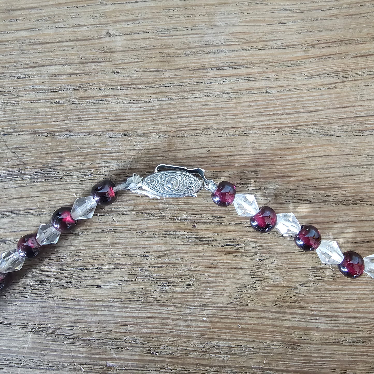 1950s graduating faceted crystal & garnet red glass bead necklace