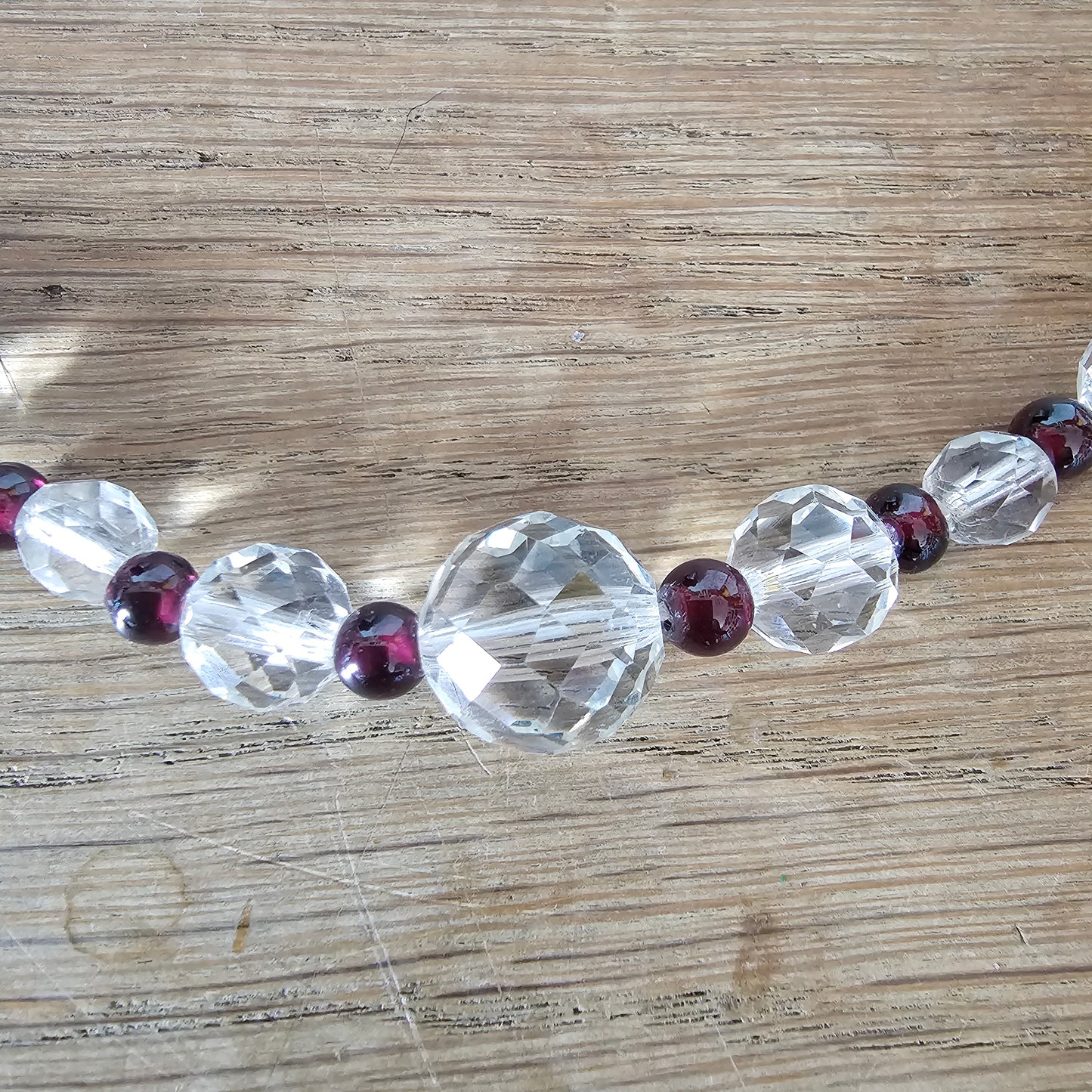 1950s graduating faceted crystal & garnet red glass bead necklace
