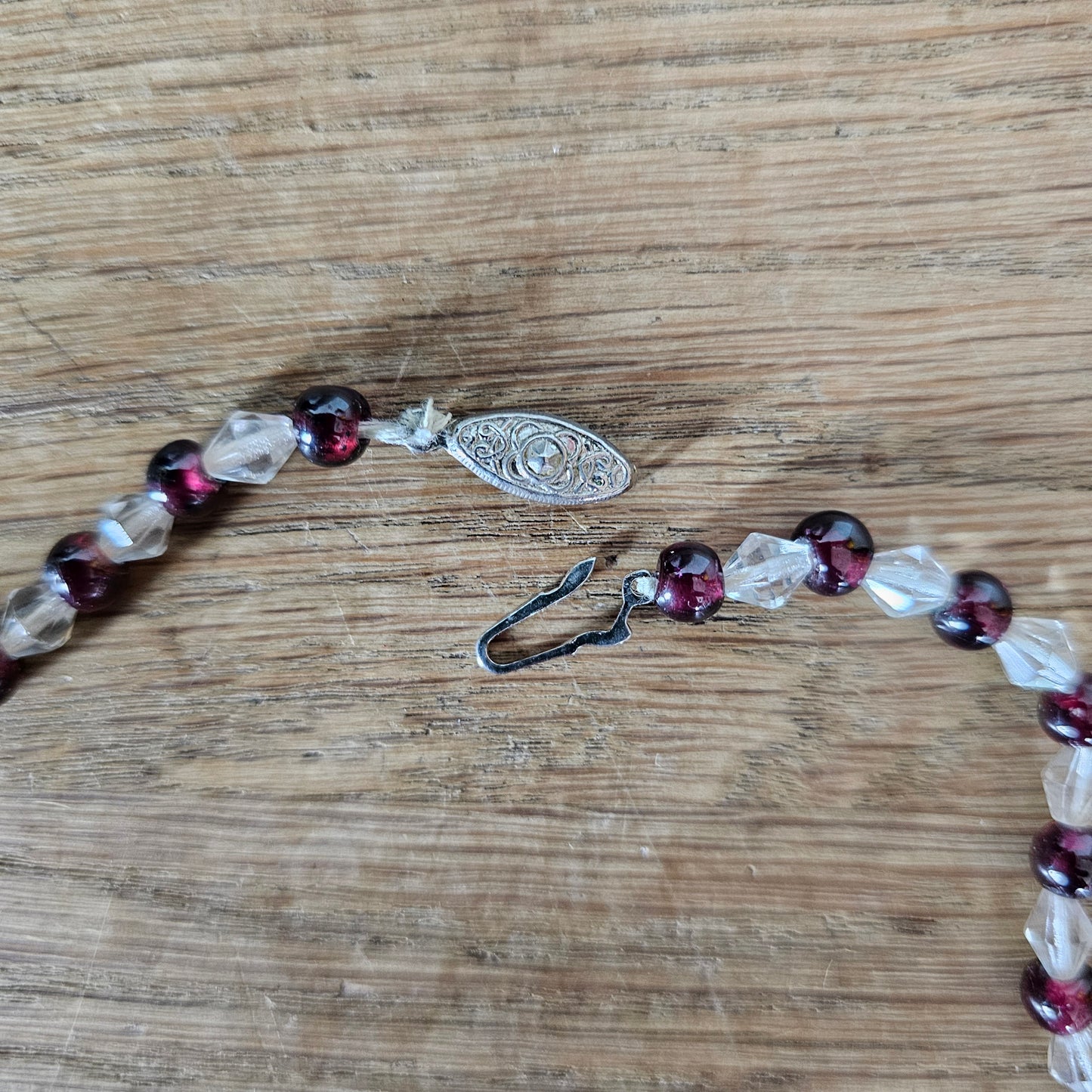 1950s graduating faceted crystal & garnet red glass bead necklace