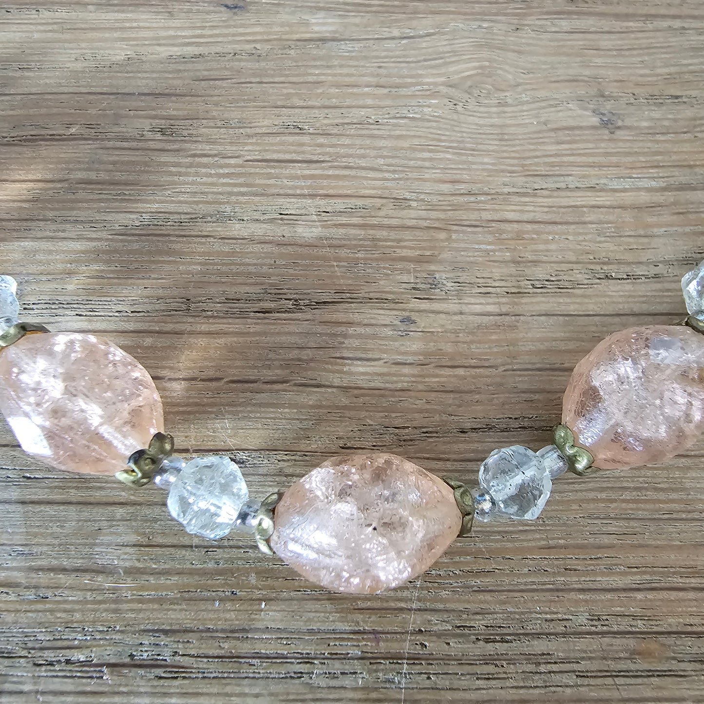 1960s pink & clear faceted glass bead necklace