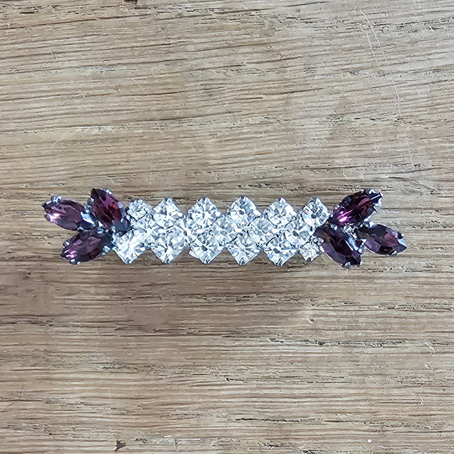 1950s/60s purple & clear rhinestone baguette brooch