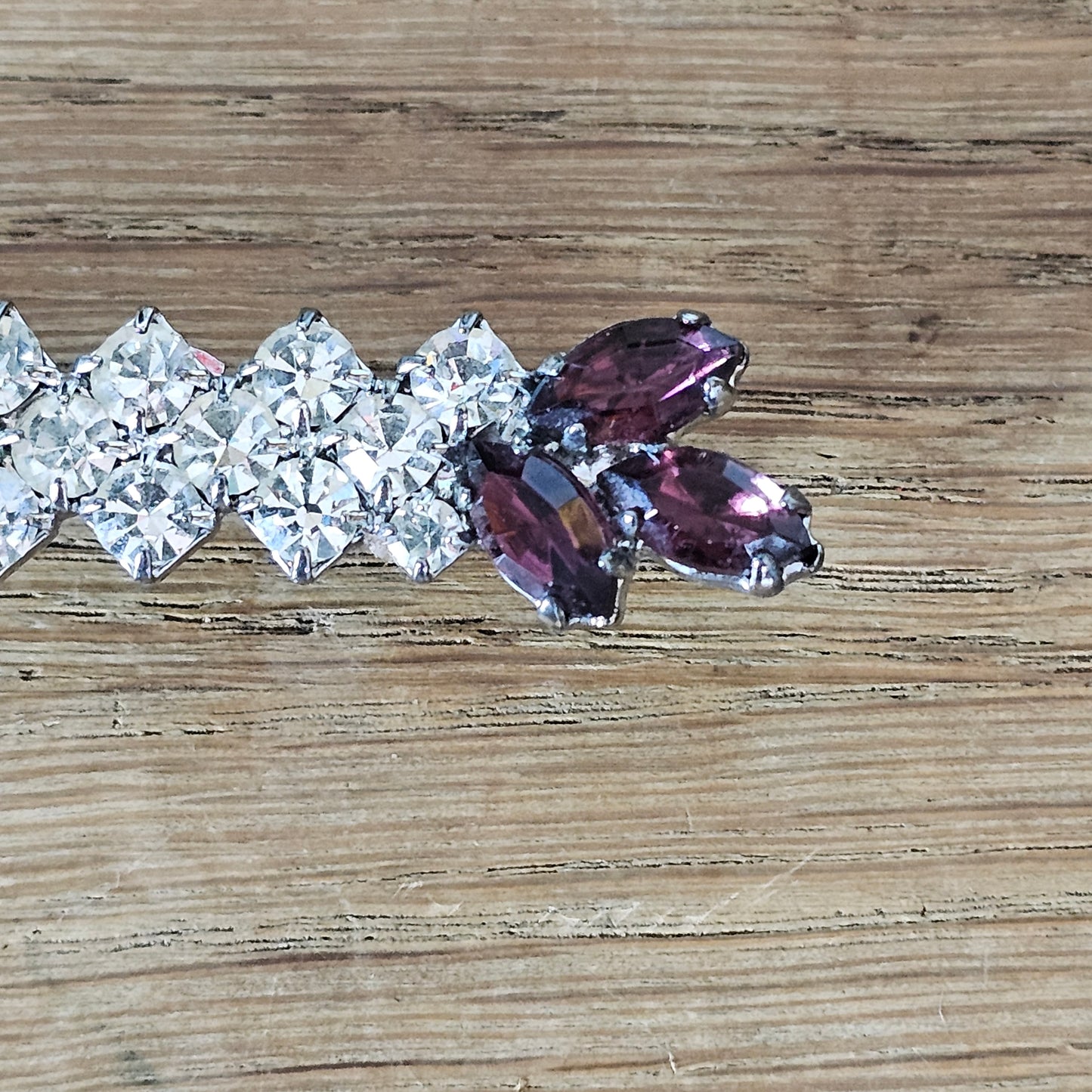 1950s/60s purple & clear rhinestone baguette brooch