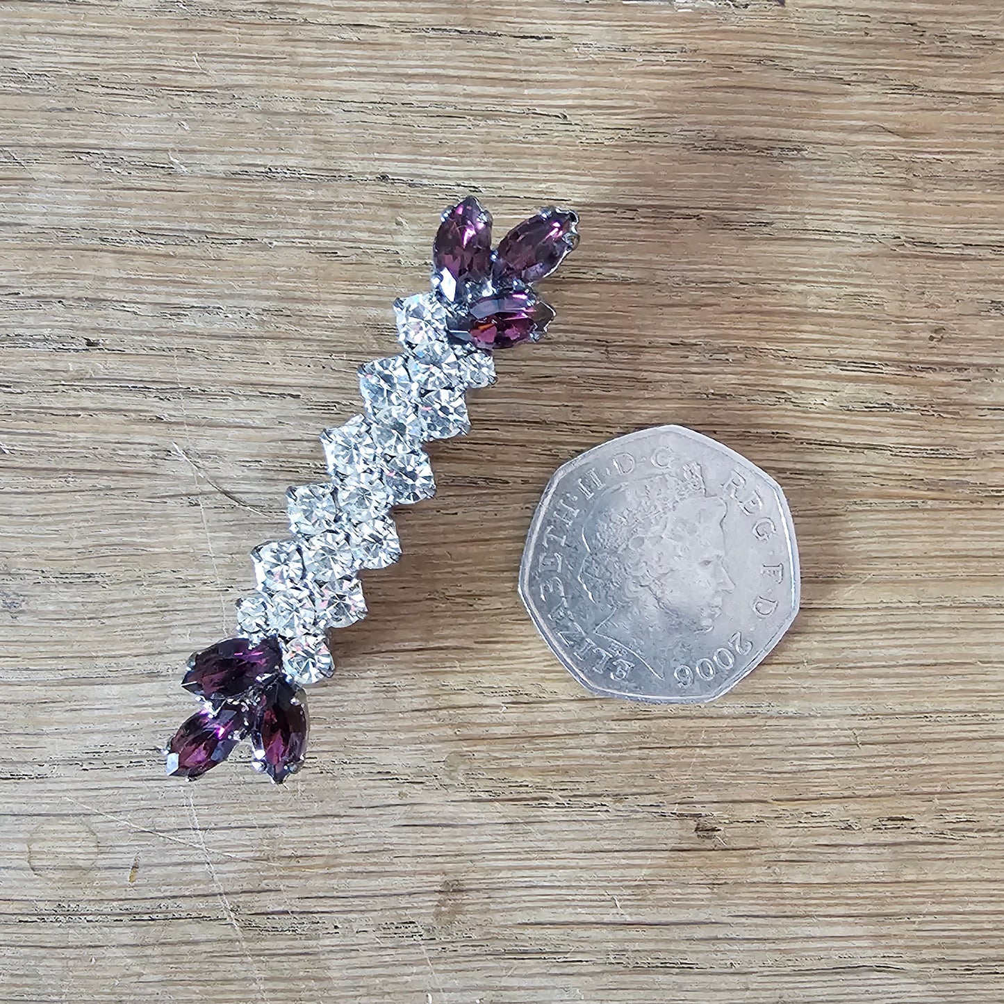 1950s/60s purple & clear rhinestone baguette brooch