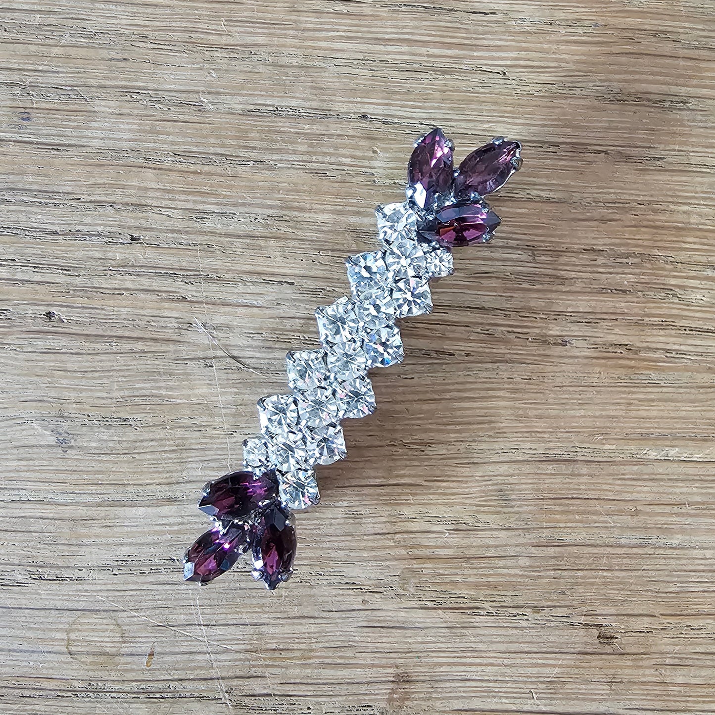 1950s/60s purple & clear rhinestone baguette brooch