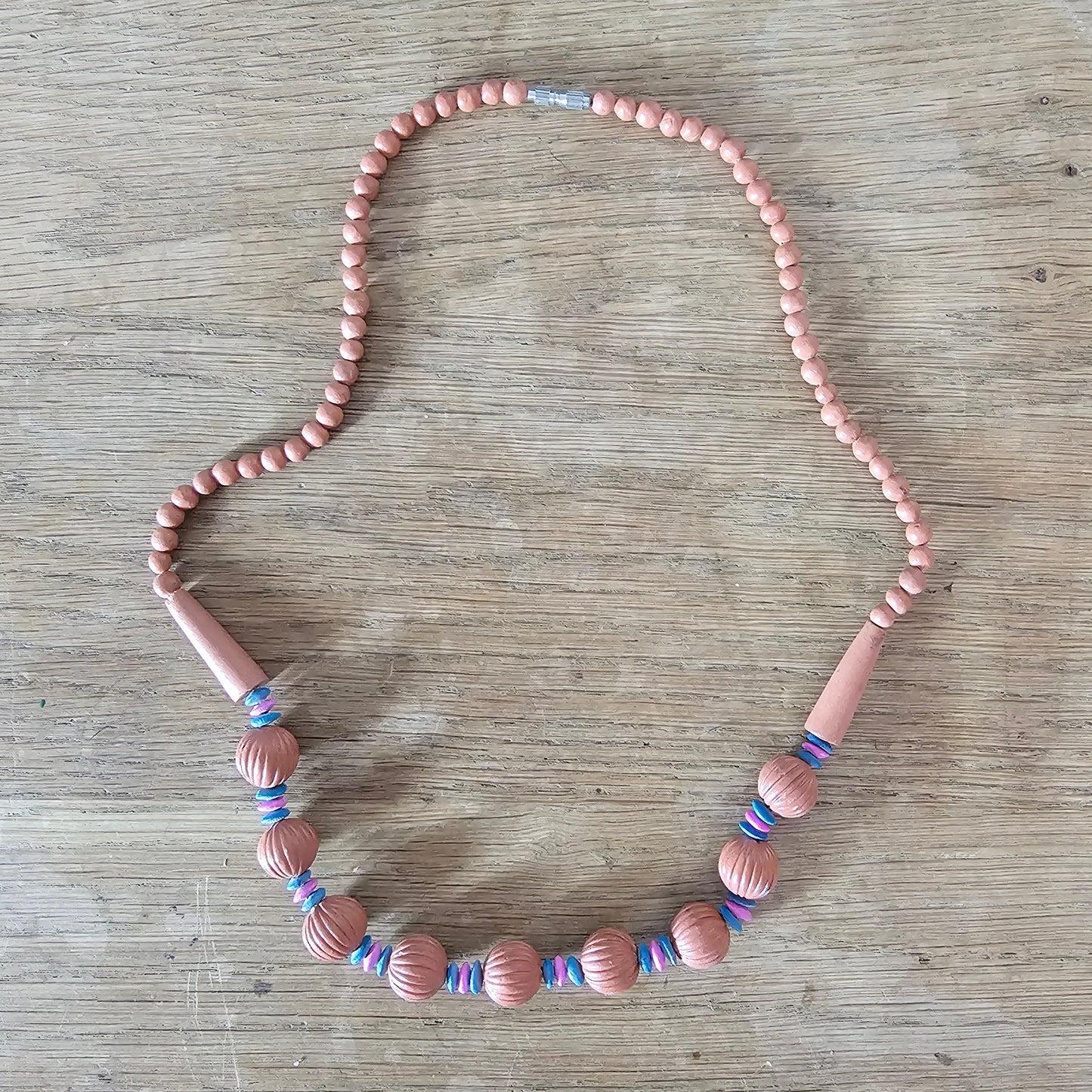 1980s/90s terracotta ribbed ceramic bead tribal-style necklace