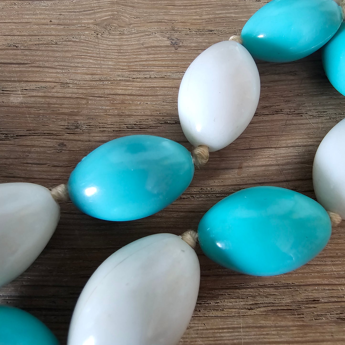 1960s West Germany turquoise & white plastic double strand bead necklace