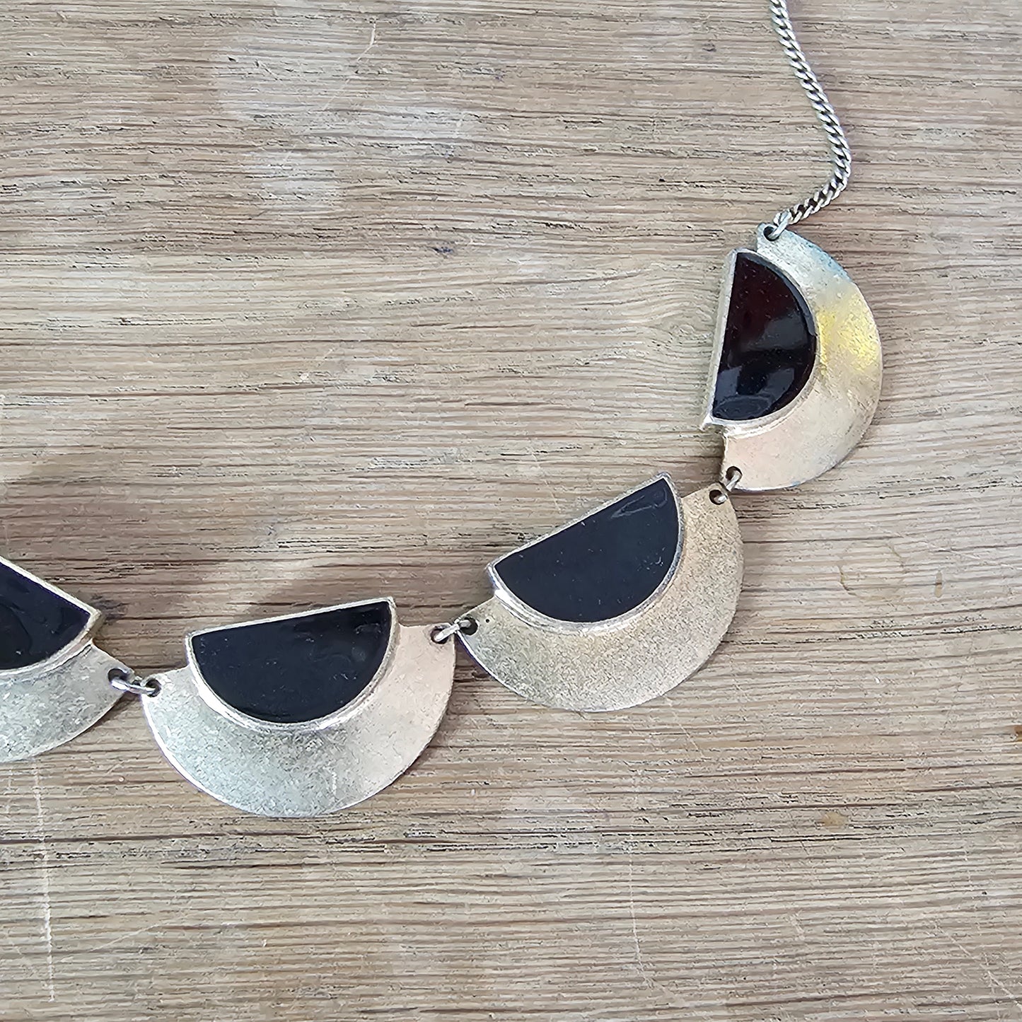 Accessorize retro-style gold-tone& black geometric bib necklace