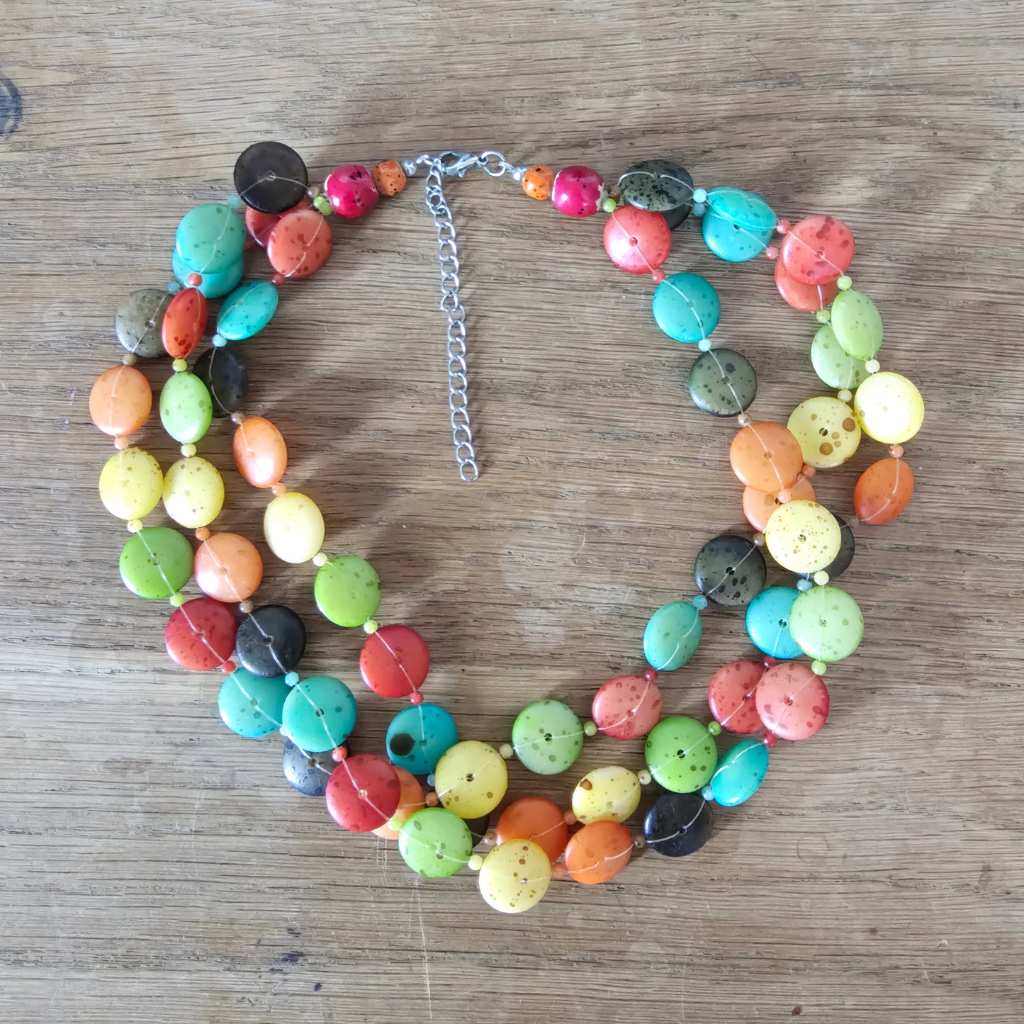 Y2K multicoloured speckled resin bead multi-strand necklace