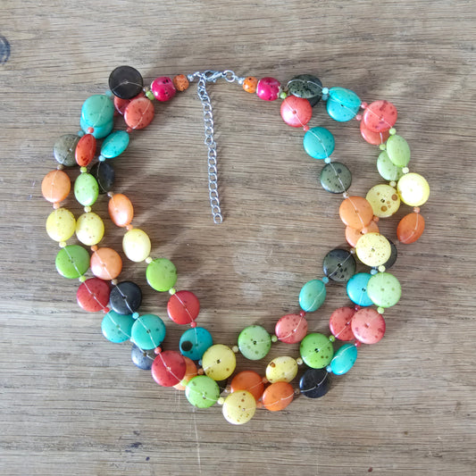 Y2K multicoloured speckled resin bead multi-strand necklace