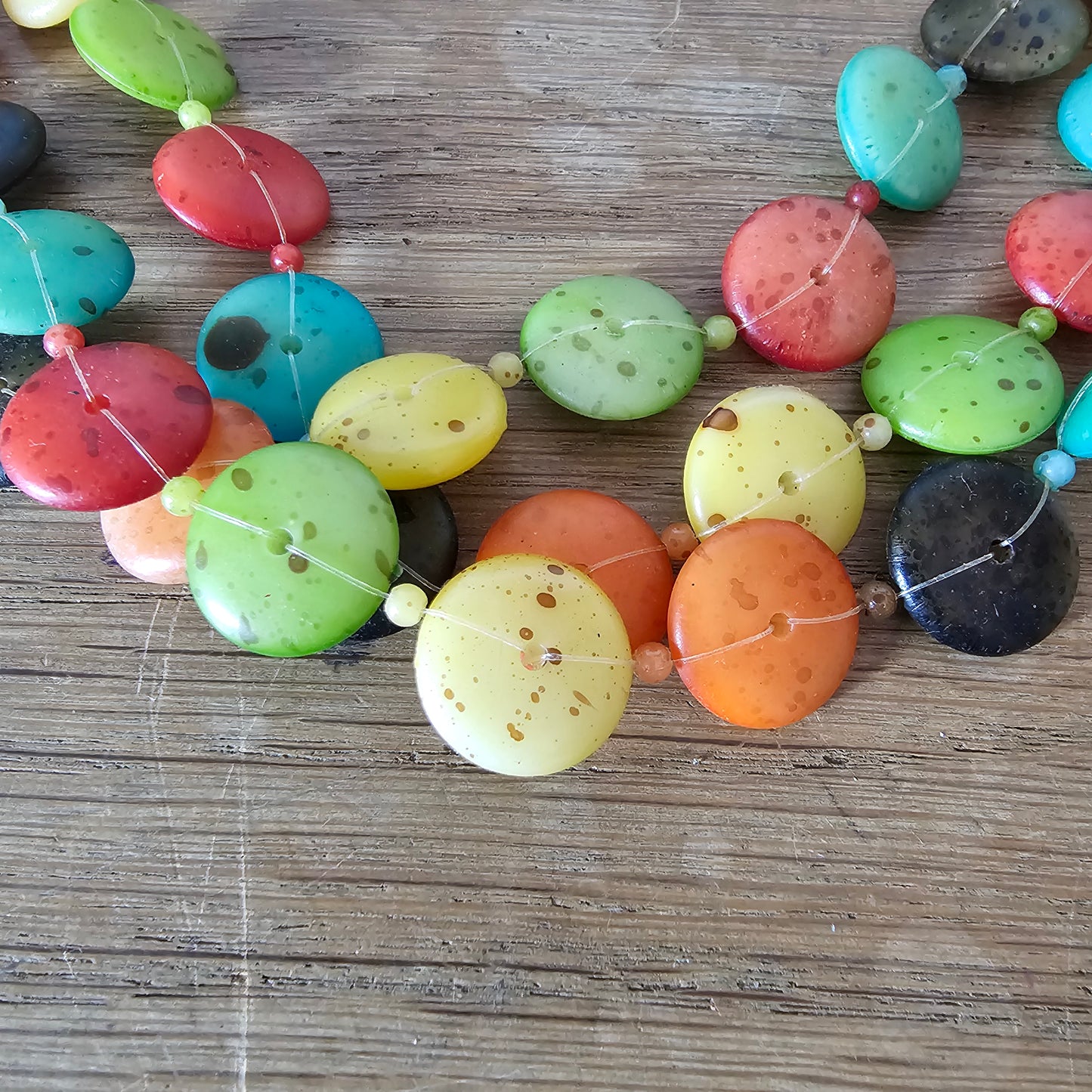 Y2K multicoloured speckled resin bead multi-strand necklace