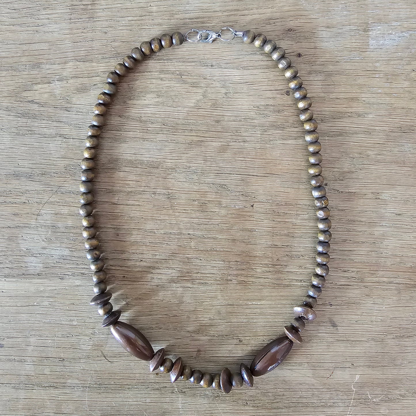 1980s wood, & resin oval bead statement necklace