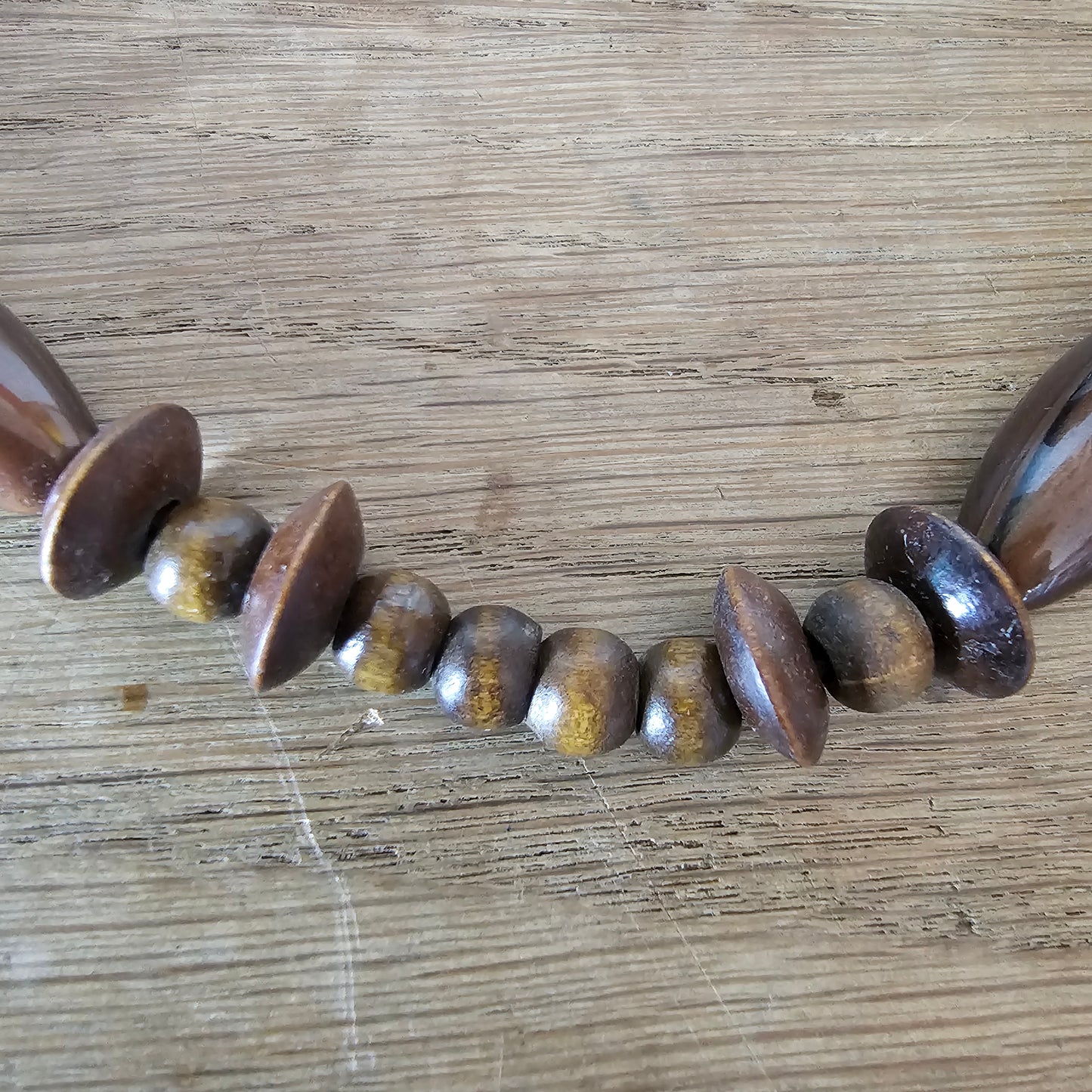 1980s wood, & resin oval bead statement necklace