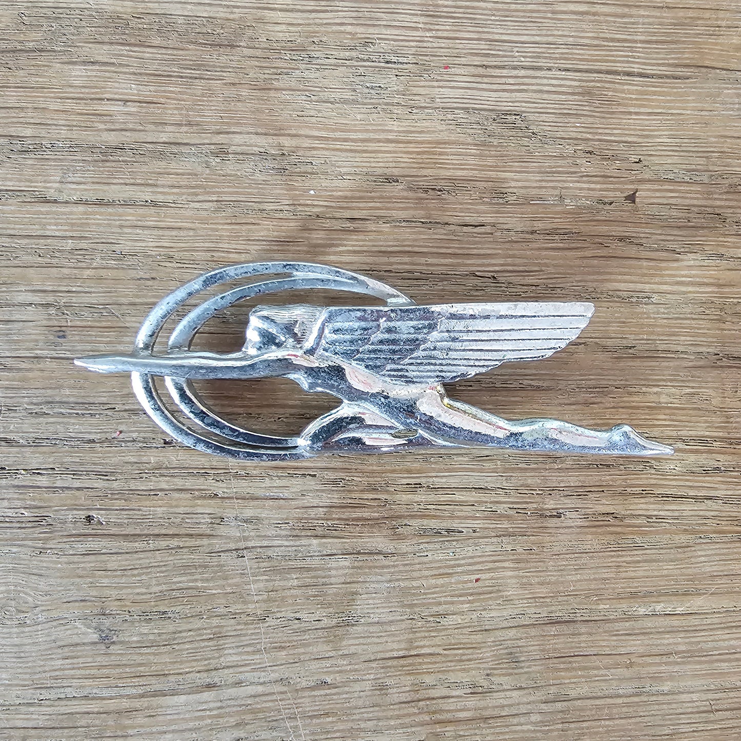 Vintage Art Deco-style silver-tone Mercury / winged goddess figural brooch