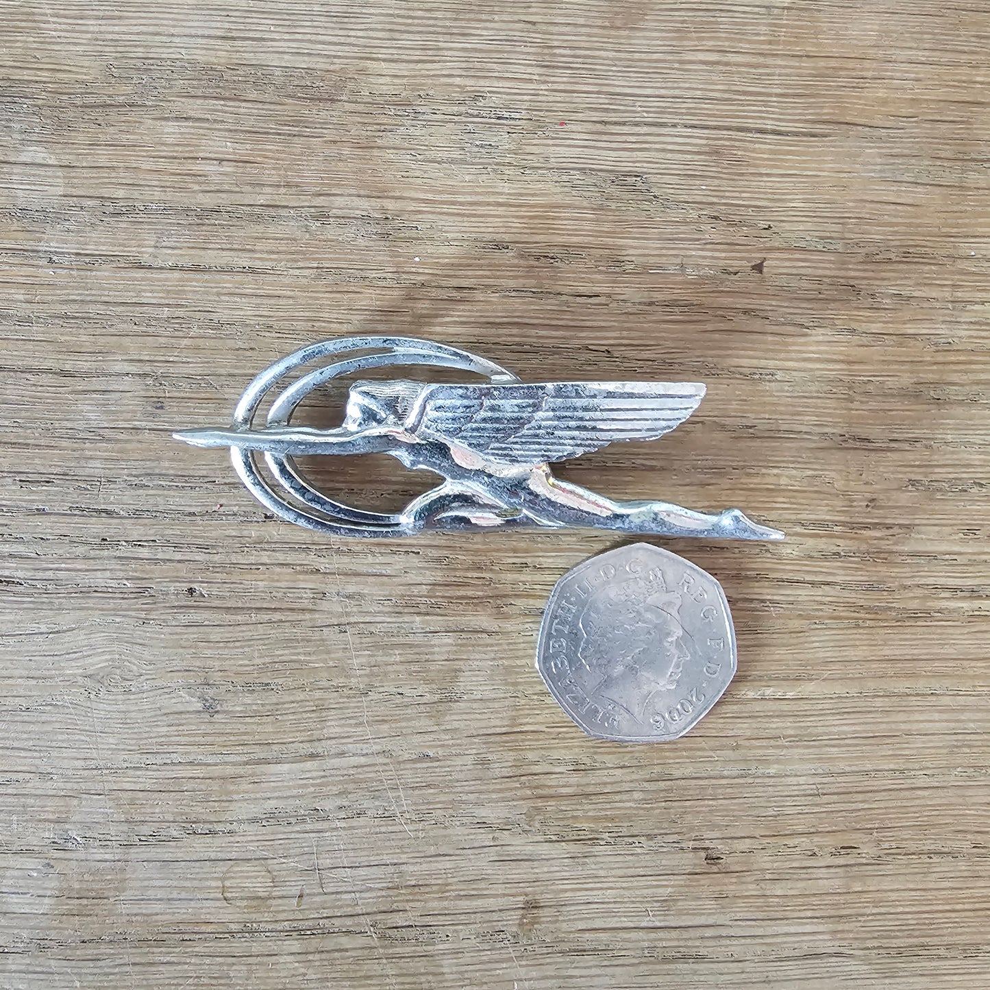 Vintage Art Deco-style silver-tone Mercury / winged goddess figural brooch
