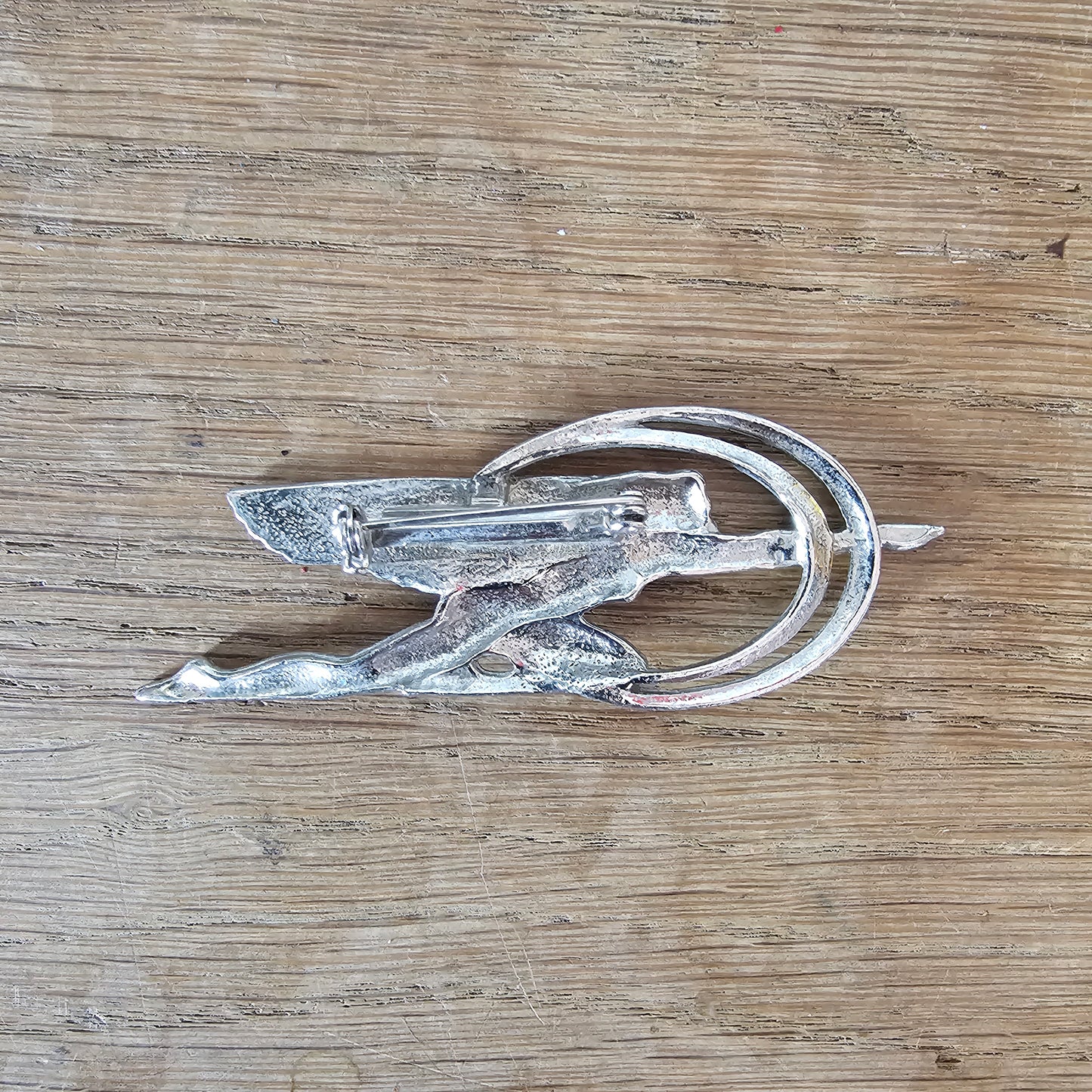 Vintage Art Deco-style silver-tone Mercury / winged goddess figural brooch