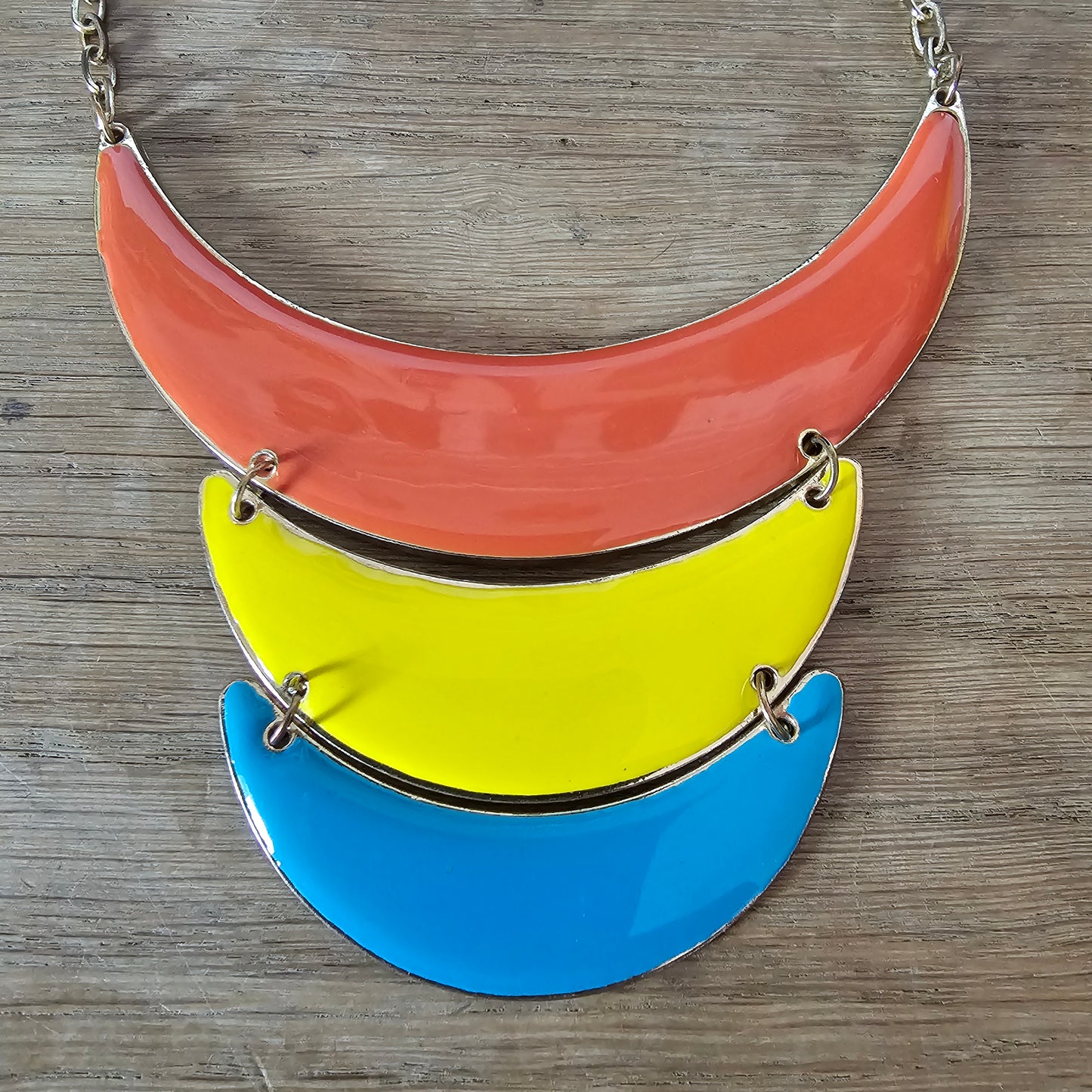 Modern geometric colour block acrylic statement bib necklace
