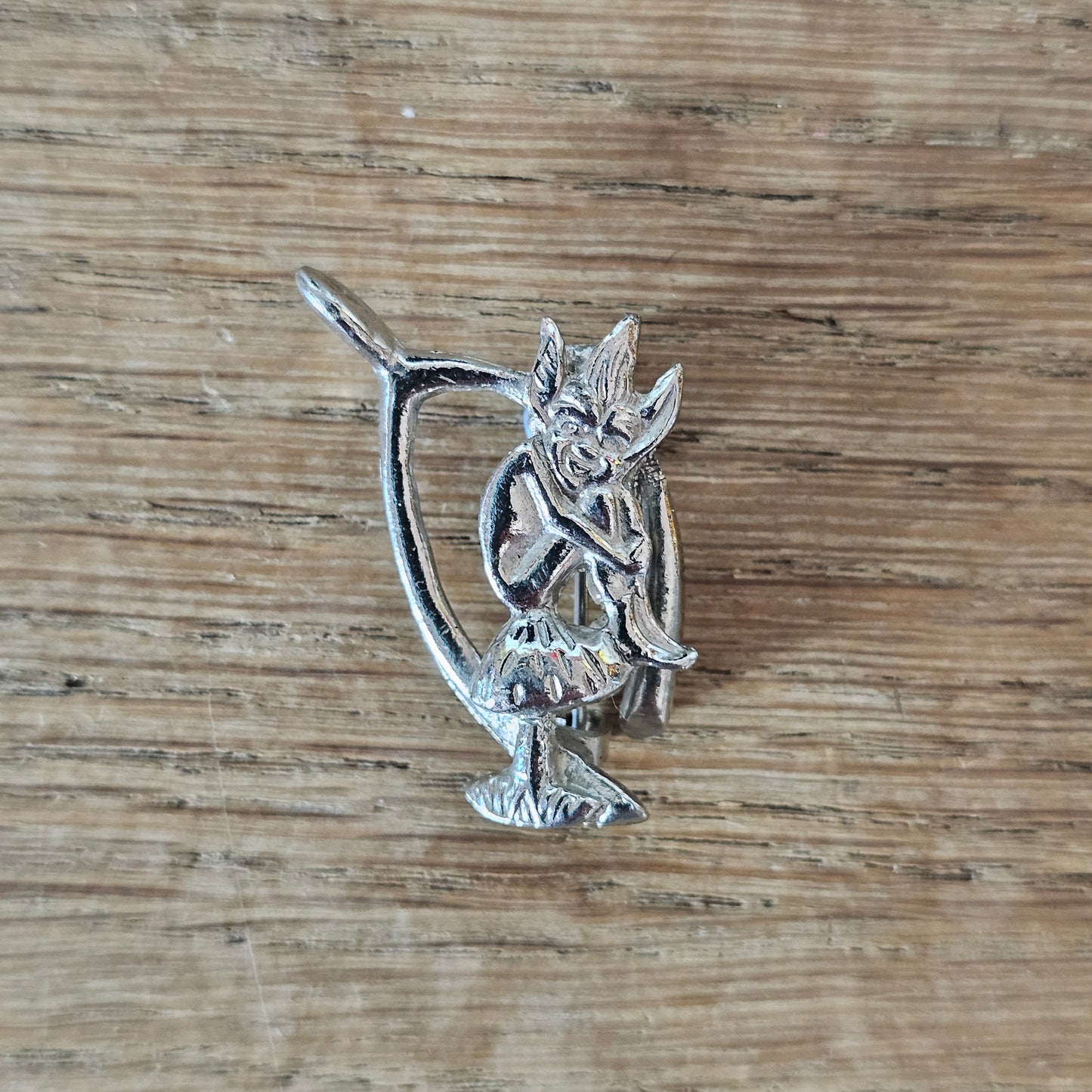 1950s/60s Hollywood silver-tone wishbone & pixie brooch