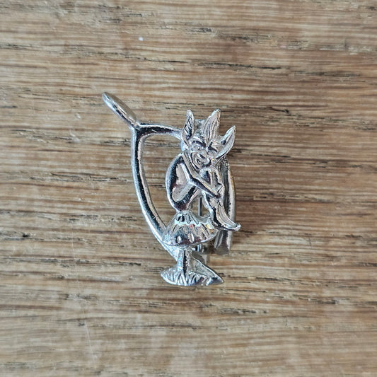 1950s/60s Hollywood silver-tone wishbone & pixie brooch