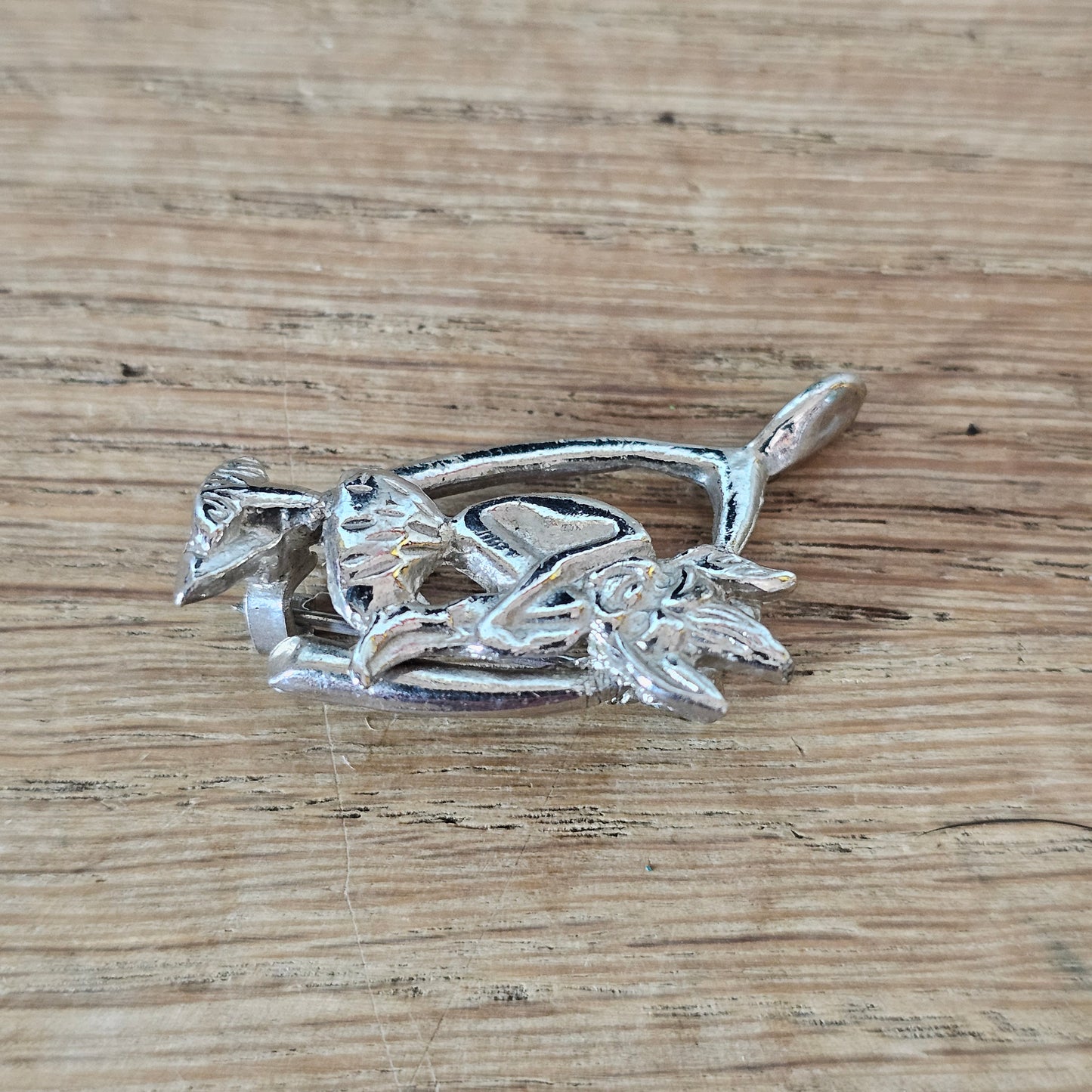 1950s/60s Hollywood silver-tone wishbone & pixie brooch
