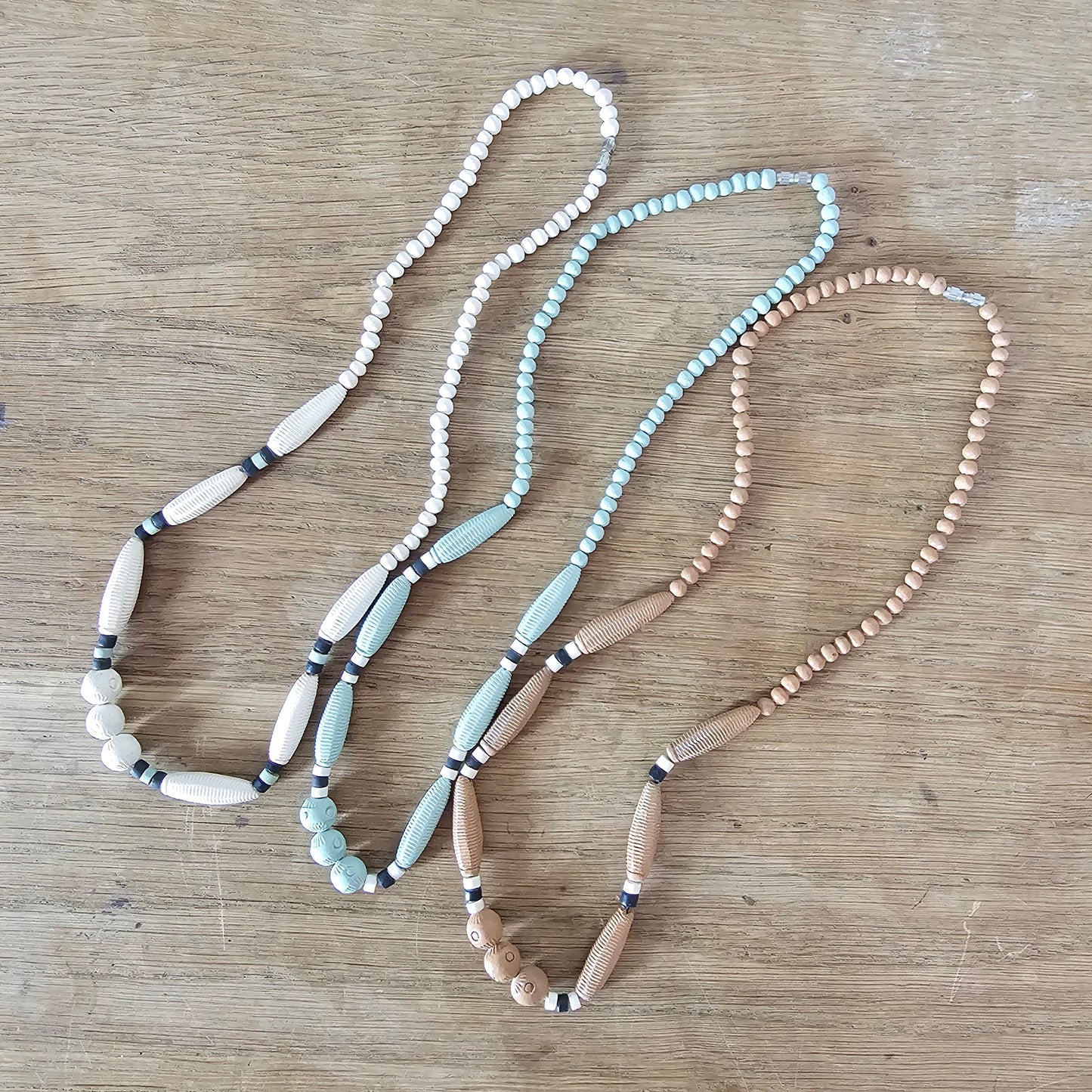 Set of 3 1980s/1990s tribal-style ceramic bead necklaces