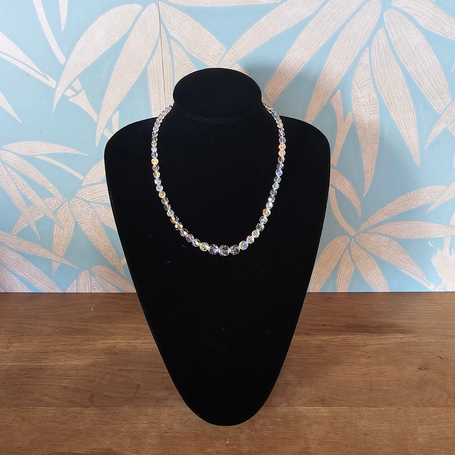 1950s/60s Aurora Borealis crystal bead iridescent glass necklace
