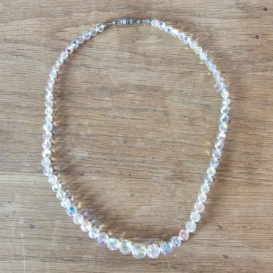 1950s/60s Aurora Borealis crystal bead iridescent glass necklace