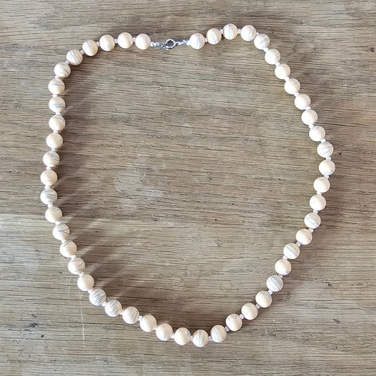1980s peach & grey marbled abstract splatter bead necklace