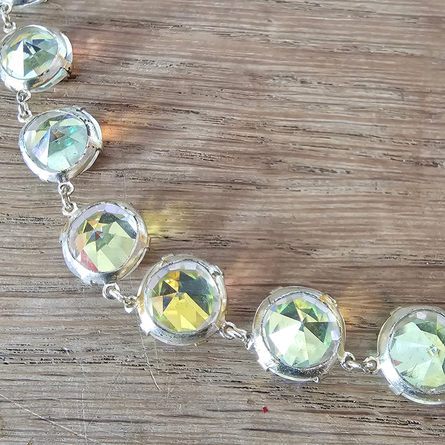 Mid-century Aurora Borealis crystal line Hollywood Regency style necklace
