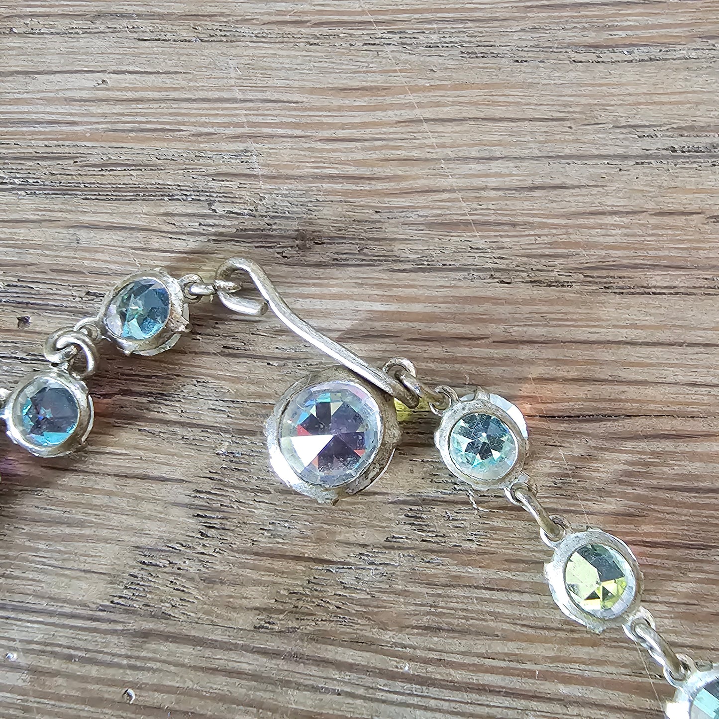 Mid-century Aurora Borealis crystal line Hollywood Regency style necklace