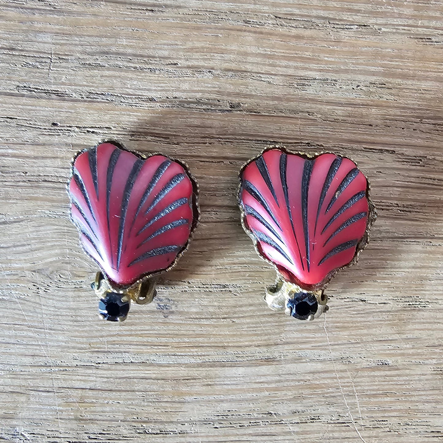 1930s/40s carved red soapstone clip-on earrings