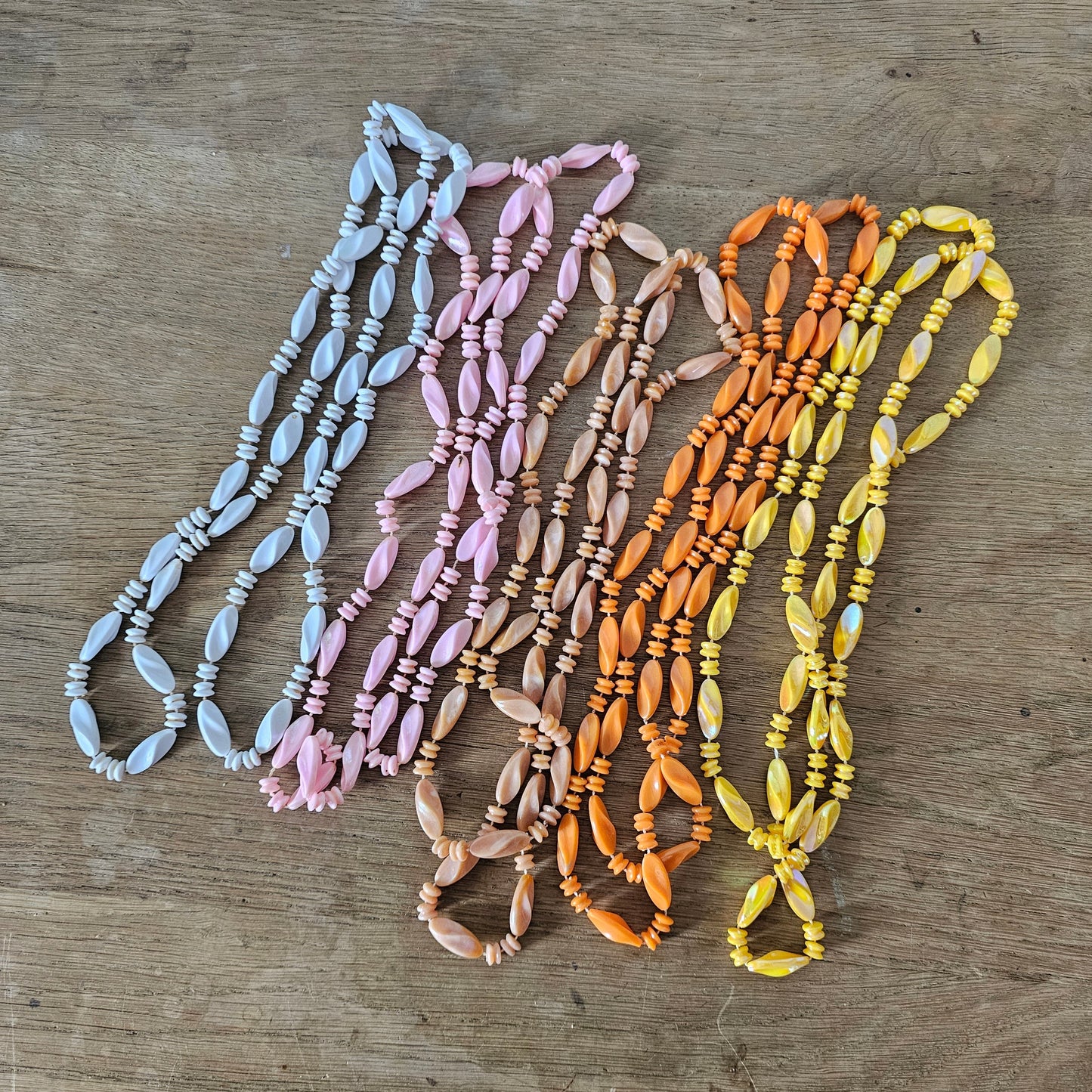 1960s/70s colourful plastic twisted bead rope necklaces set (6 pieces)