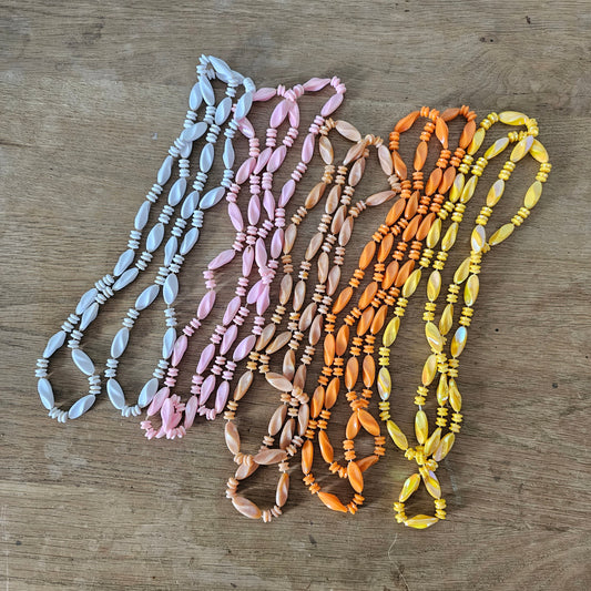 1960s/70s colourful plastic twisted bead rope necklaces set (6 pieces)