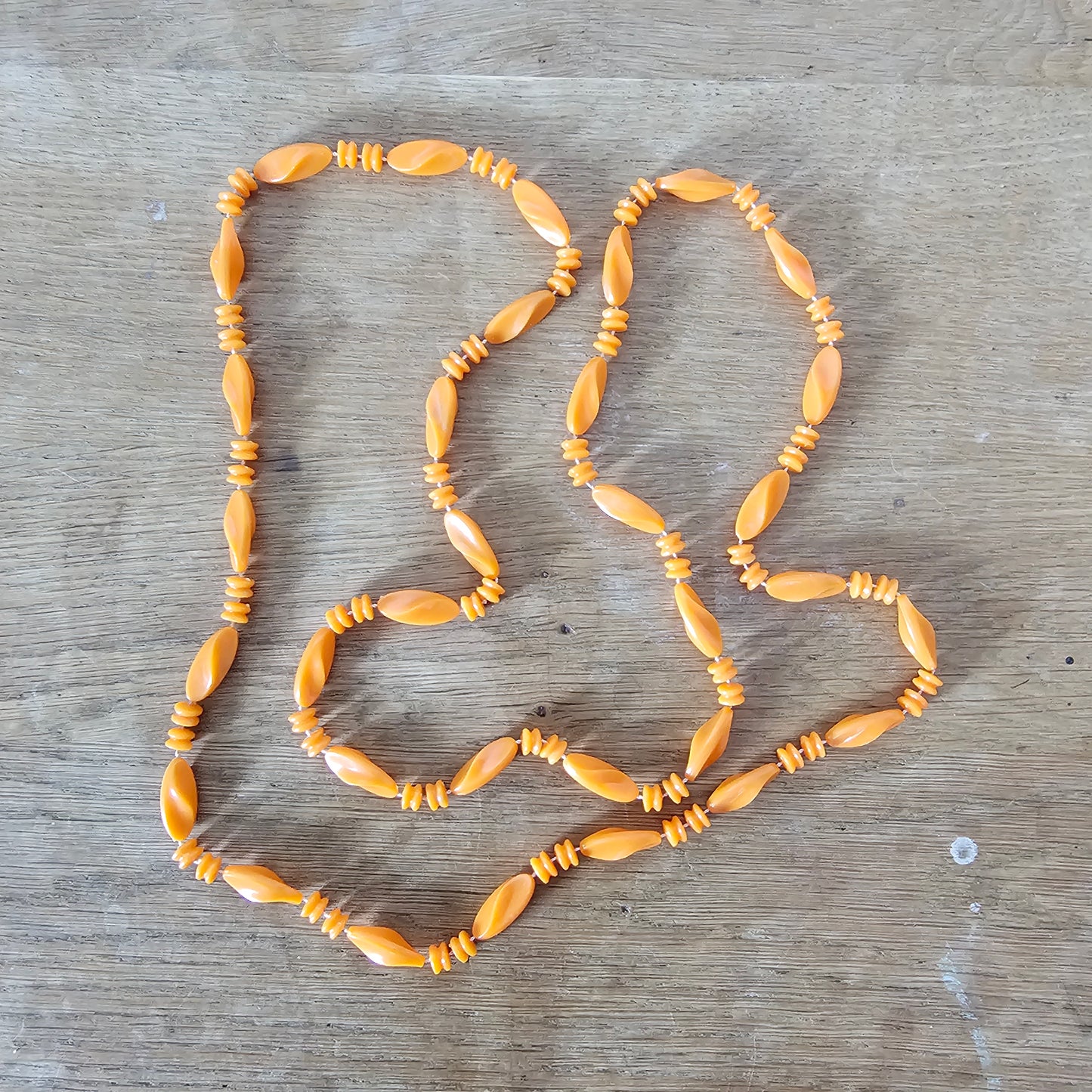1960s/70s colourful plastic twisted bead rope necklaces set (6 pieces)